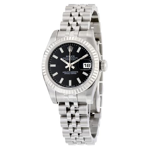 rolex datejust 26mm stainless steel bracelet jet black dial|More.